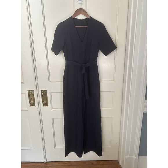 Banana Republic Belted Wide Leg Jumpsuit Womens Size 2 Navy Blue Career Preppy - Picture 1 of 9